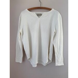 Liz Claiborne Lizwear Cream Textured V Neck Long Sleeve Top Womens Size Small